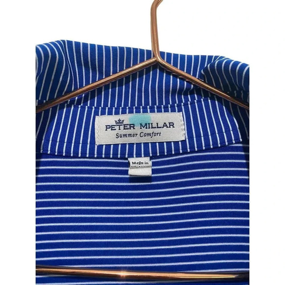 Peter Millar Summer Comfort Blue Short Sleeve Striped Polo Shirt Size Large - Picture 3 of 5